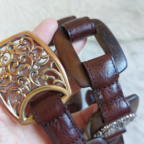 Brighton Women's Black Leather Coconut Shell Buckle Belt small/30" length - Picture 4 of 7